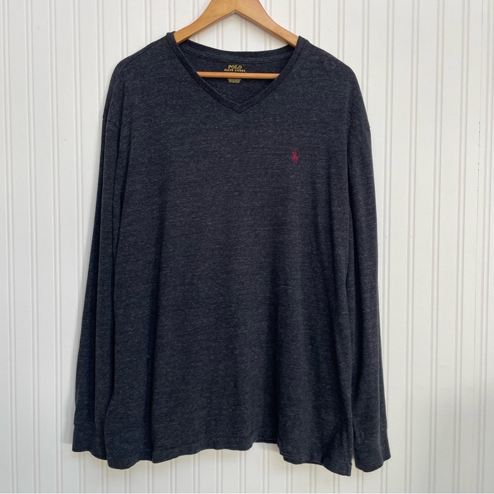 Polo by Ralph Lauren Men's Dark Gray V-Neck Long Sleeve Shirt XL